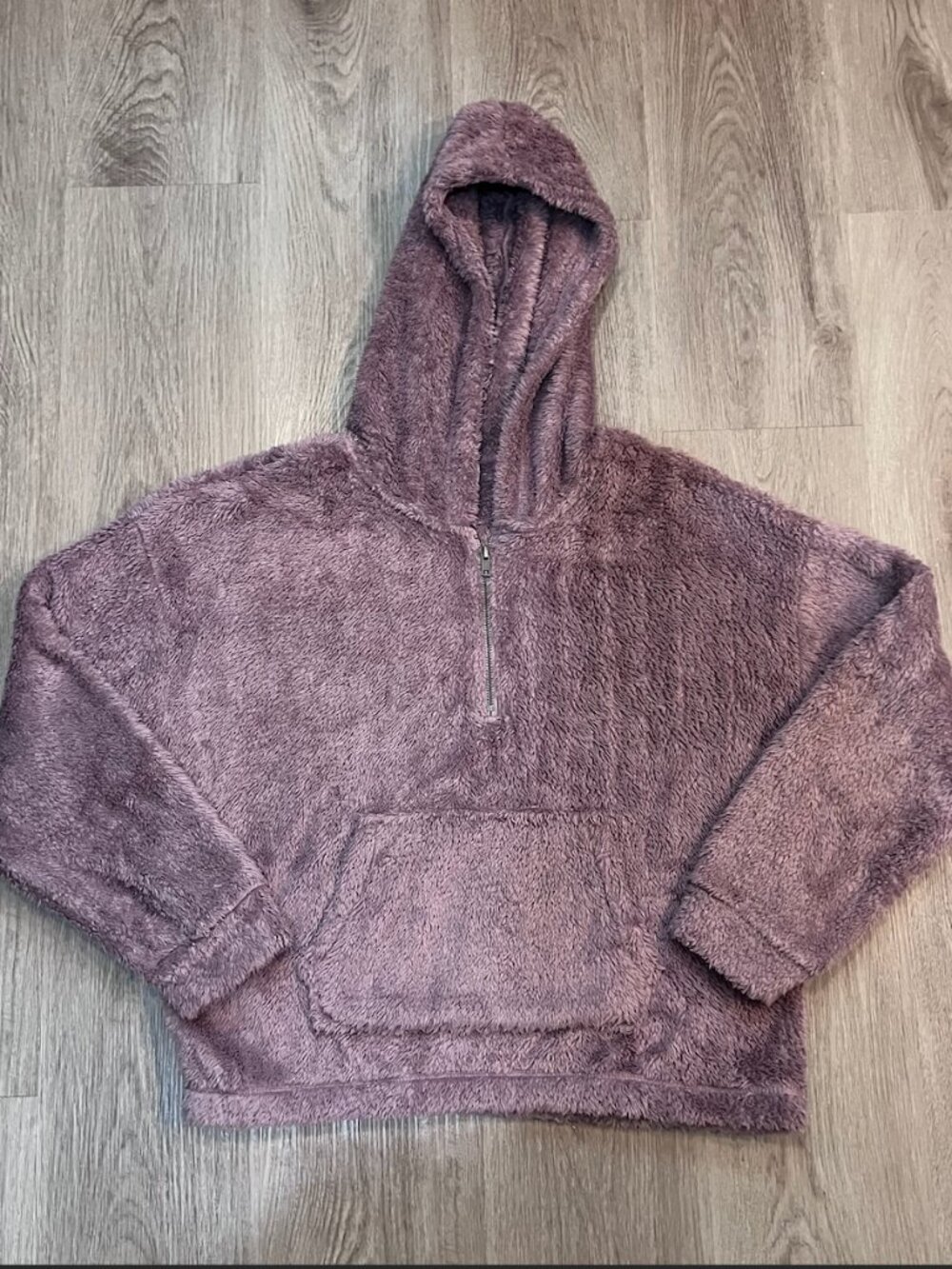Cozie by Pink Rose Purple Fuzzy Hooded Pullover Size Medium